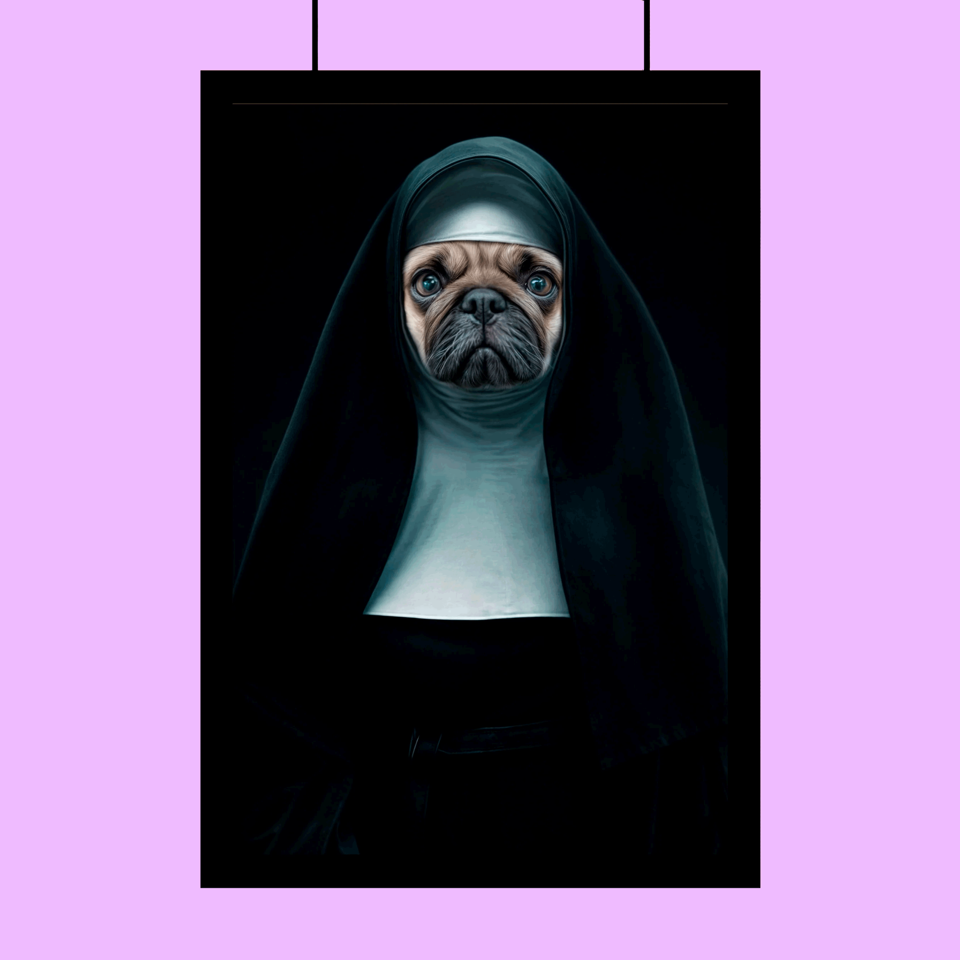 The Nun Halloween Pet Portrait - Custom Pet Portrait